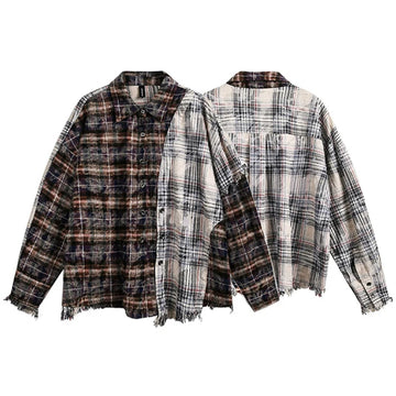 Patch Clash Distressed Plaid Button-Up